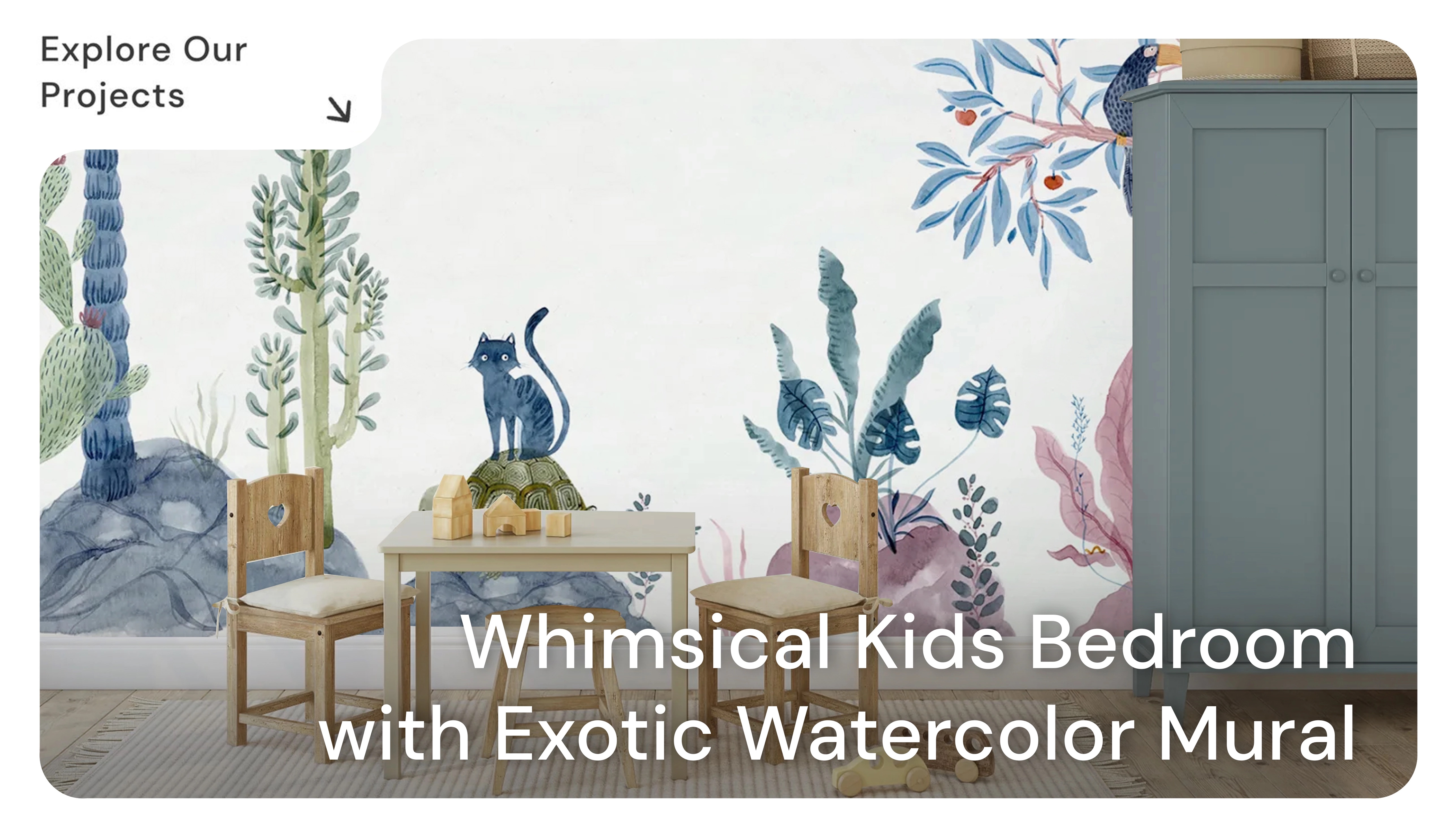 Whimsical Kids Bedroom th Exotic Watercolor Mural